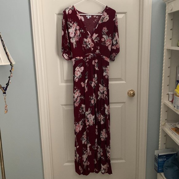 wine floral maxi dress